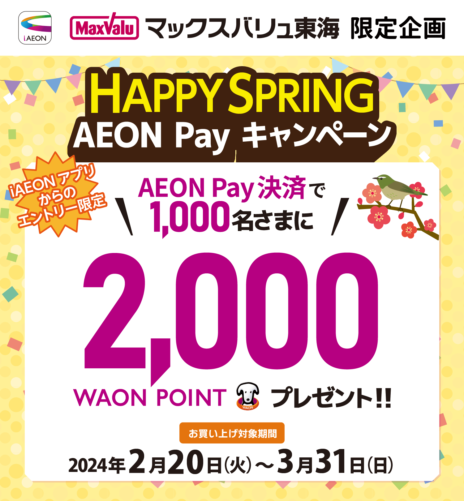 MV東海限定、AEON Payで2,000WAON POINTあたる