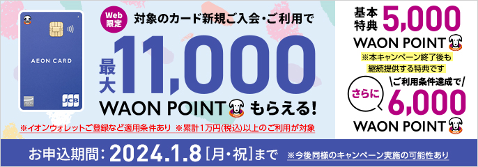 対象カード新規ご入会・ご利用抽選で最大31,000 WAON POINT進呈！